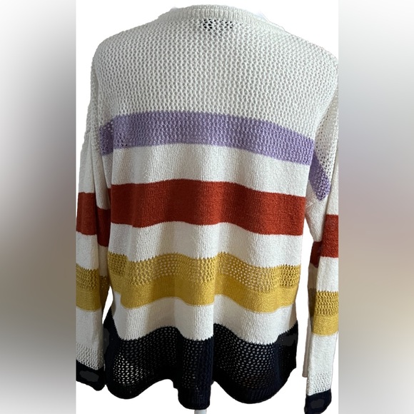 FATE White Striped Loose Knit Lightweight Long Sleeve Sweater Size Large - Picture 5 of 9